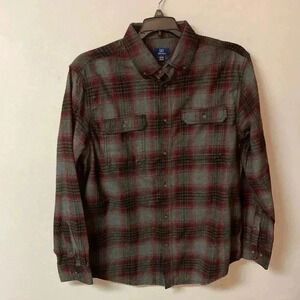Plaid George Men's Plaid Shirt Size Large Plaid Grey and Red Shirt Hiking Travel